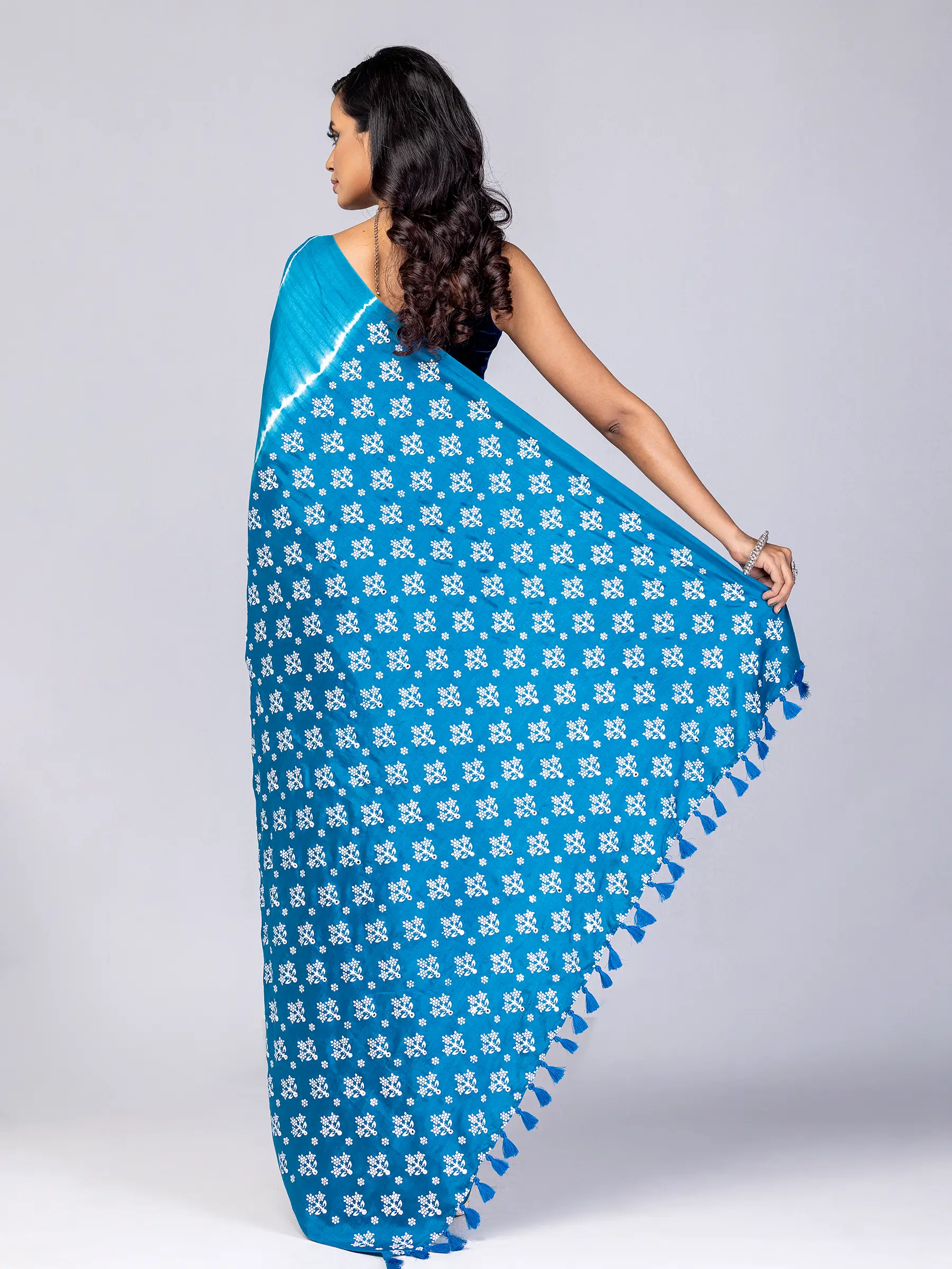 Light Mint White Printed and Embroidered Silk Saree