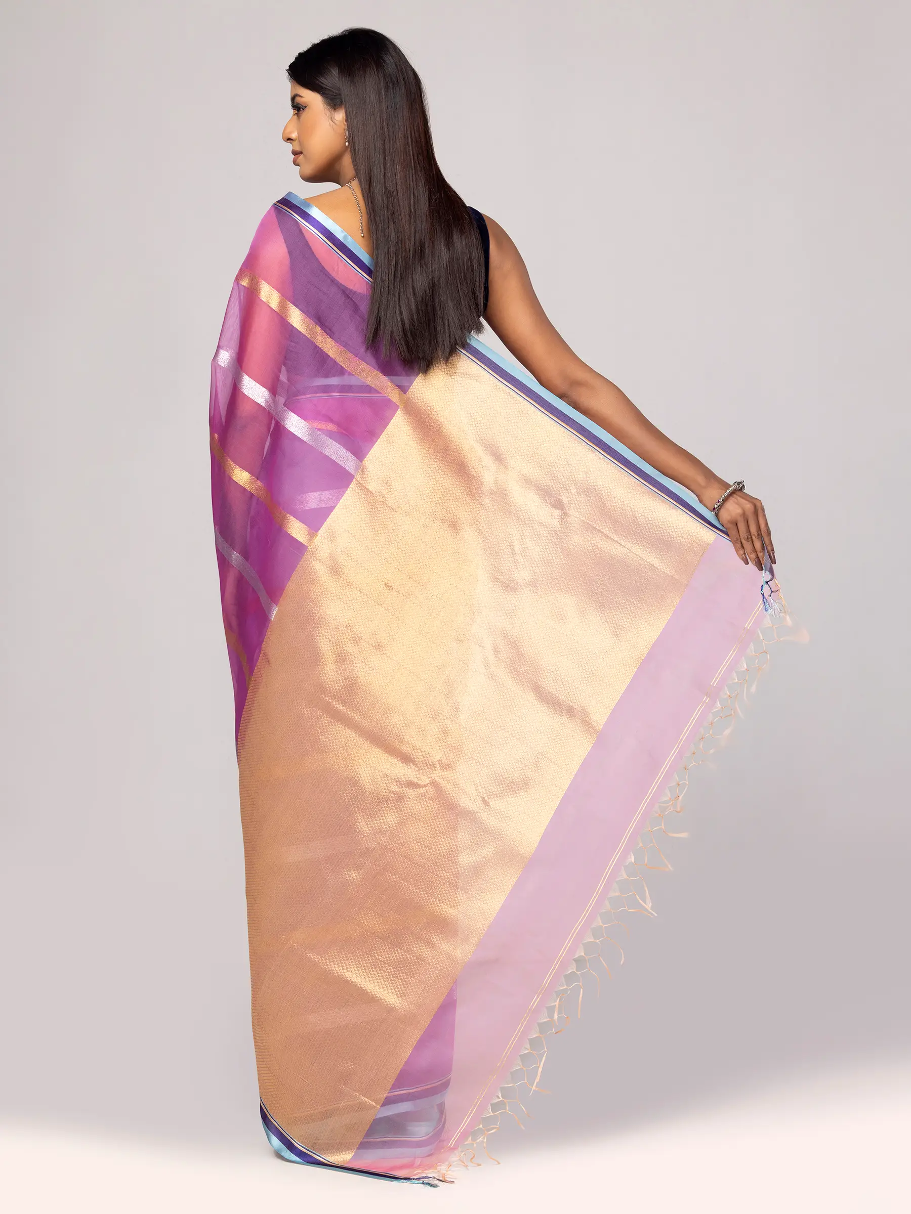 Purple Muslin Baluchari Saree