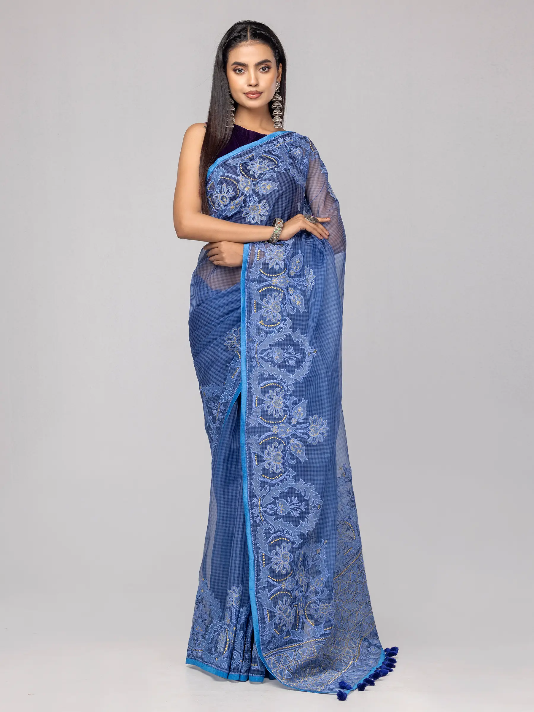 Purple Muslin Baluchari Saree