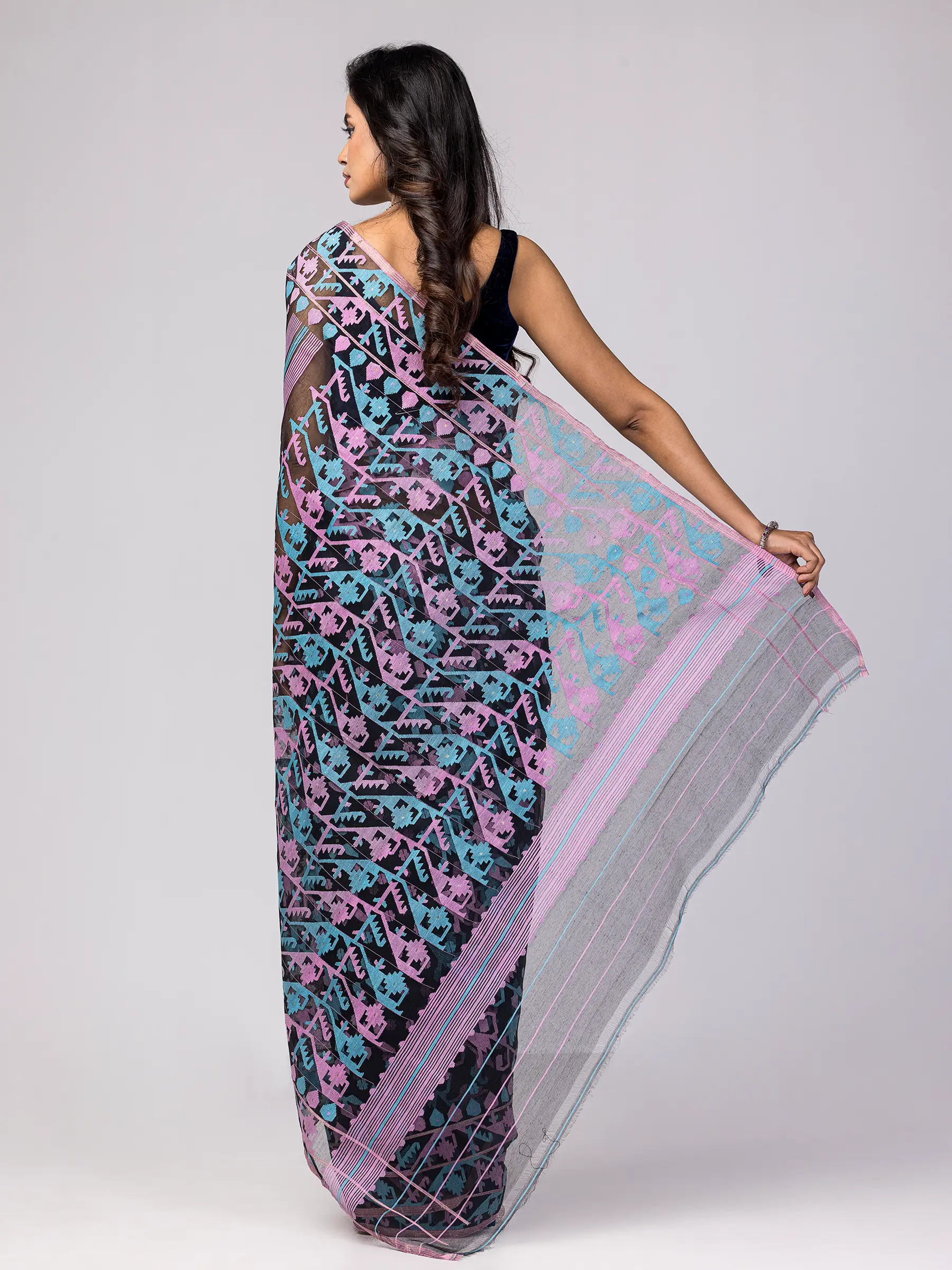 Dark Onion Pink Half Silk Jamdani Saree