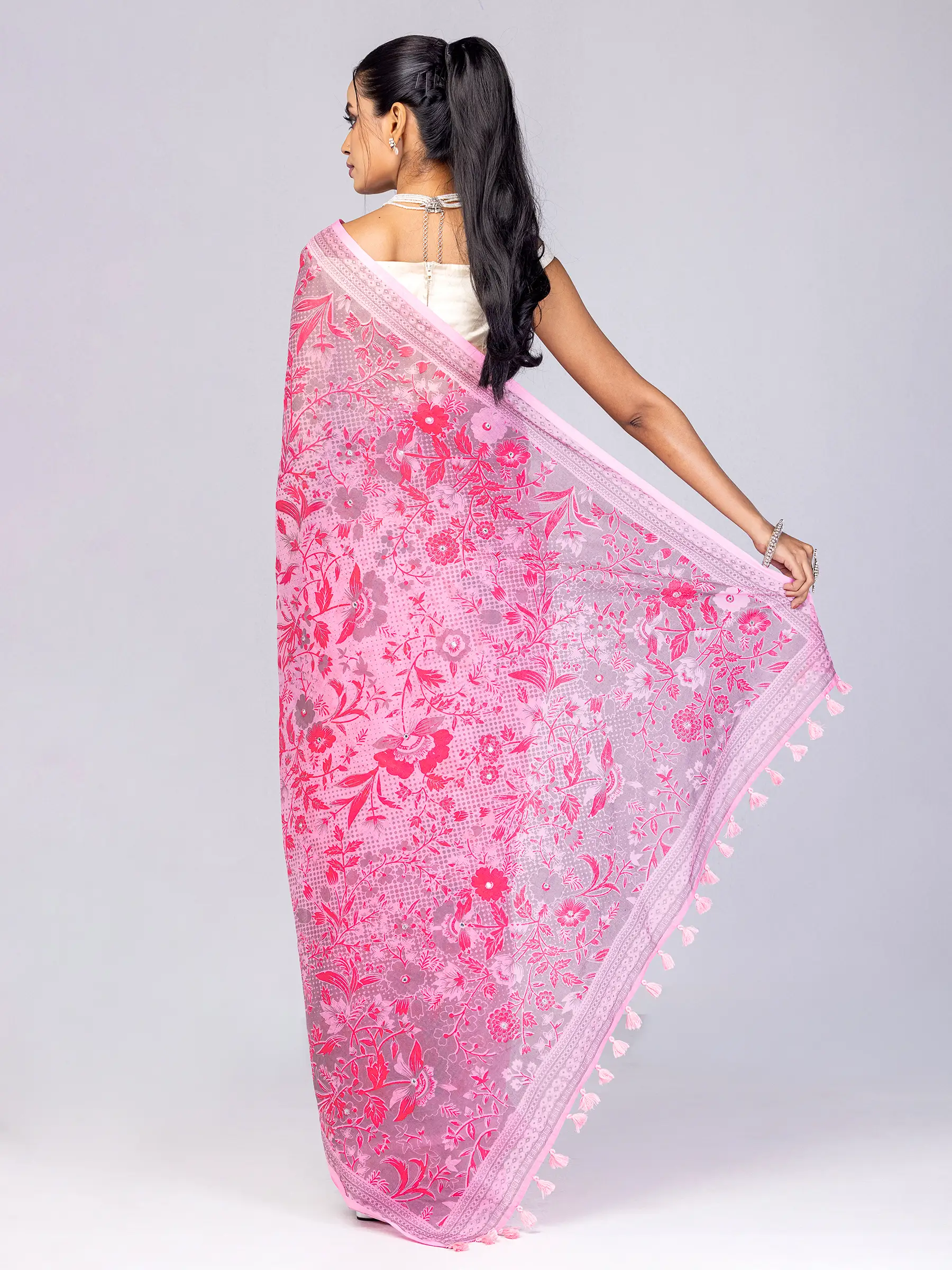 Pink Printed Cotton Saree